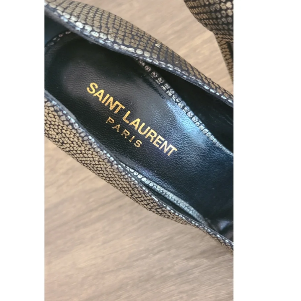 SAINT LAURENT Metallic Snake-Effect Leather Pumps Heels Size 9.5 | YSL